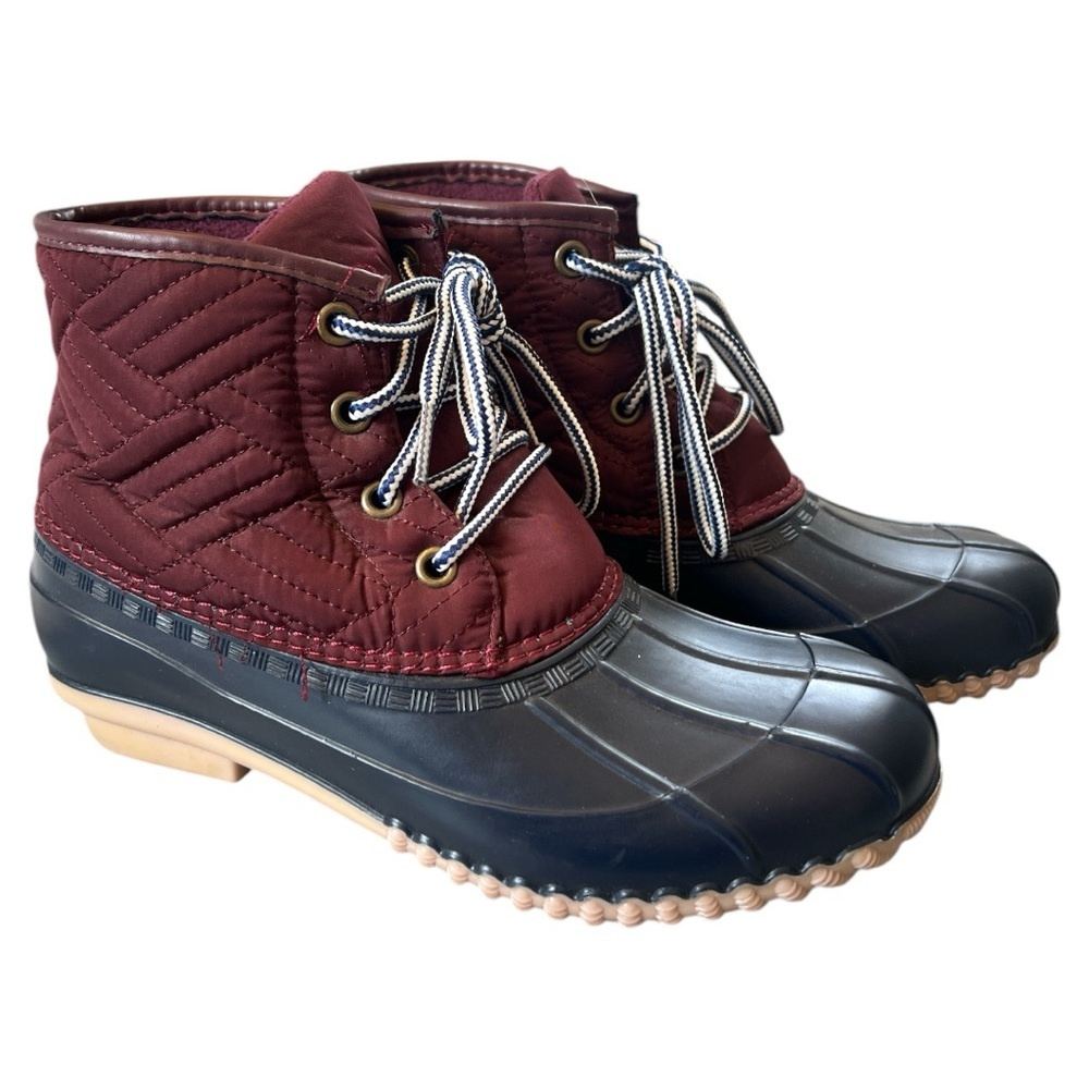 🟪Women's Quilted Duck Boots - Burgundy and Blue